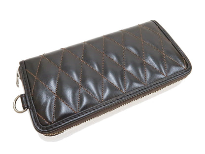 TOYS McCOY Zip-Around Long Leather Wallet Men's Casual Quilted Horsehide Leather Wallet with Three-Sided Zip TMA2506 030 Black