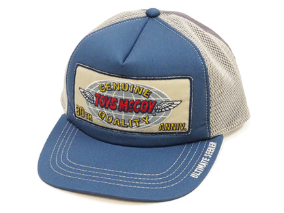 TOYS McCOY Men's Snapback Trucker Cap, Side Mesh Panels, 30th Anniv. Patch, Made in Japan (TMA2602 Blue/Gray)