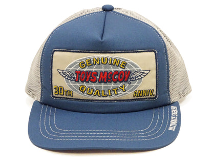 TOYS McCOY Men's Snapback Trucker Cap, Side Mesh Panels, 30th Anniv. Patch, Made in Japan (TMA2602 Blue/Gray)
