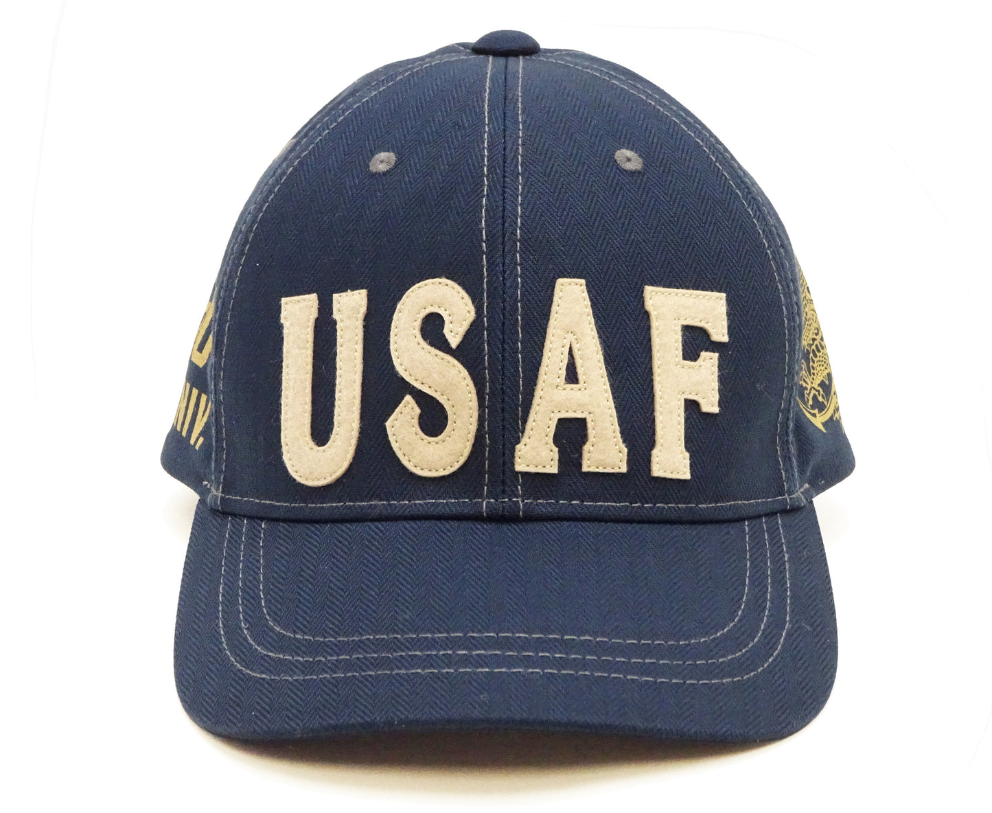 TOYS McCOY Men’s Chenille Patch USAF Graphic Cap, Non-Mesh Herringbone Twill Baseball Cap with Leather Strapback, Made in Japan (TMA2603 120 Blue)