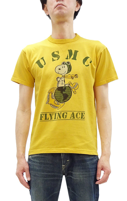 TOYS McCOY Graphic Loopwheel T-shirt - Men's Short Sleeve Flying Ace Snoopy x USMC Printed Tee TMC2527 Garment-Dyed Finish 060 Faded-Yellow