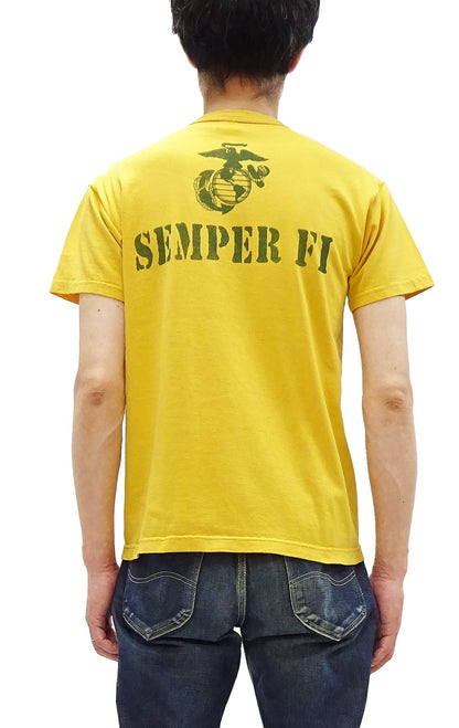 TOYS McCOY Graphic Loopwheel T-shirt - Men's Short Sleeve Flying Ace Snoopy x USMC Printed Tee TMC2527 Garment-Dyed Finish 060 Faded-Yellow
