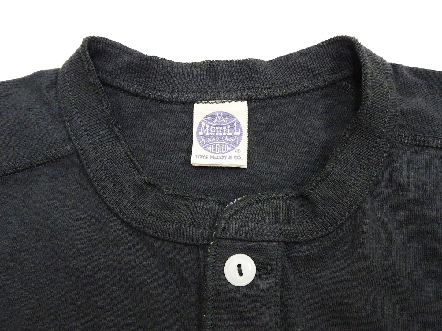 TOYS McCOY Plain Loopwheel Henley T-Shirt - Men's Short Sleeve Tubular Tee The Great American Hero Union Shirt TMC2537 030 Faded-Black