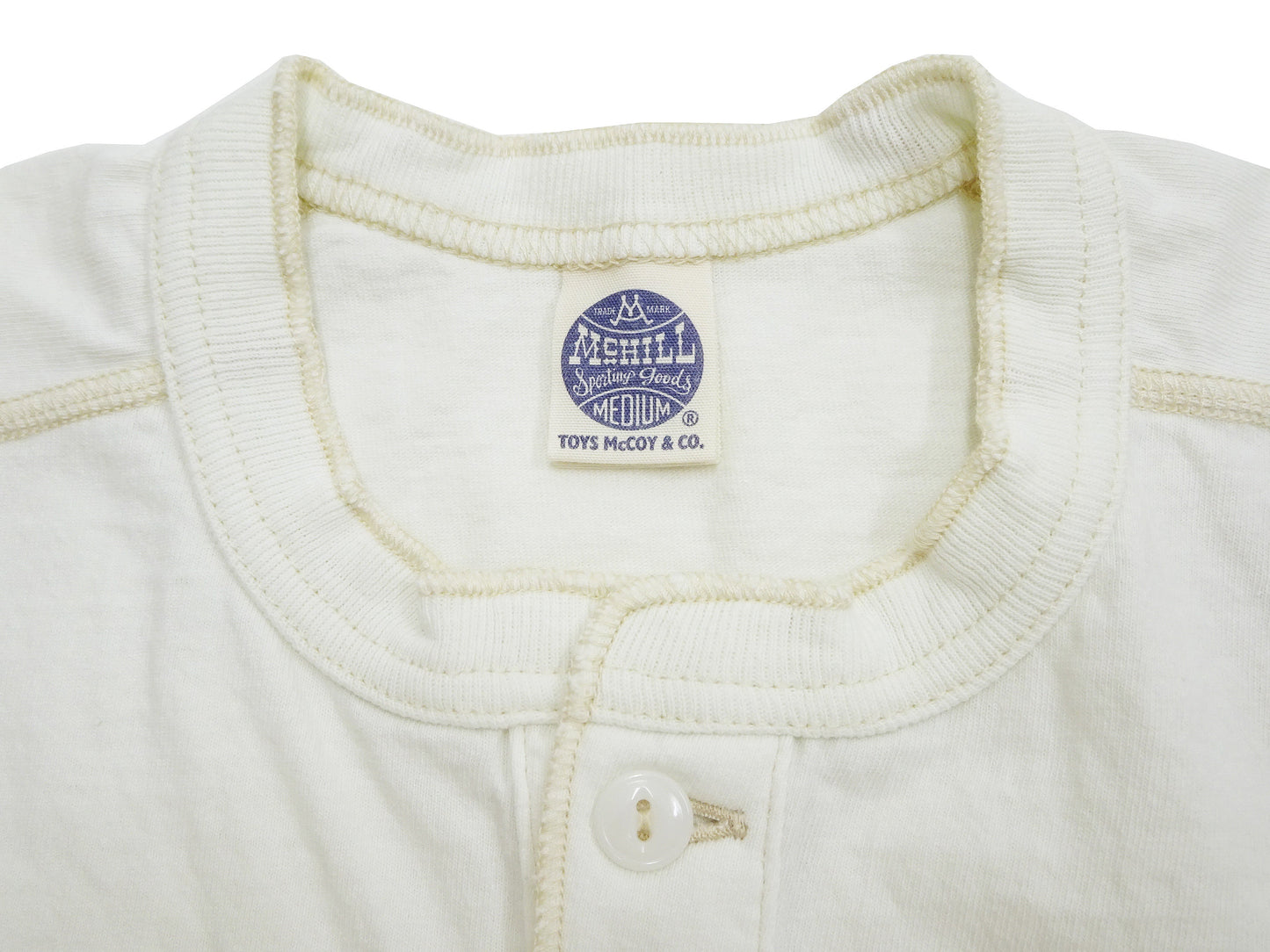 TOYS McCOY Plain Loopwheel Henley T-Shirt - Men's Short Sleeve Tubular Tee The Great American Hero Union Shirt TMC2537 011 Faded-Off-White