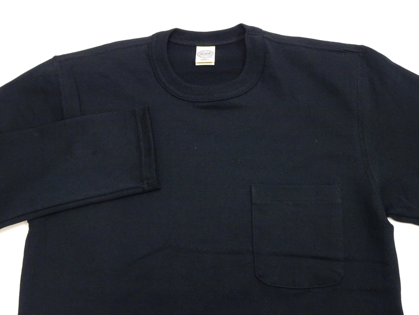 TOYS McCOY Steve McQueen Inspired Long Sleeve Pocket T-Shirt - Men's Solid Color Loopwheeled Tee - TMC2543 030 Black