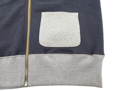 TOYS McCOY Men's Flying Ace Snoopy Zip-Up Sweatshirt - USAF C-2 Inspired, No Hood, Heavyweight 100% Cotton Loopwheel Fleece, Two-Tone Contrast Panel Design - Made in Japan (TMC2551 121 faded navy gray and gray)