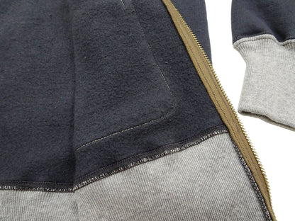TOYS McCOY Men's Flying Ace Snoopy Zip-Up Sweatshirt - USAF C-2 Inspired, No Hood, Heavyweight 100% Cotton Loopwheel Fleece, Two-Tone Contrast Panel Design - Made in Japan (TMC2551 121 faded navy gray and gray)