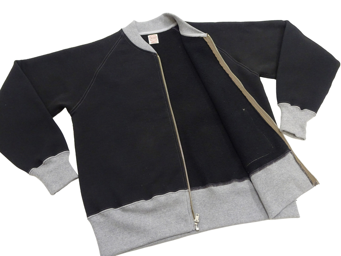 TOYS McCOY Men's Zip-Up Sweatshirt - USAAF C-2 Inspired, No Hood, Heavyweight 100% Cotton Loopwheel Fleece, Two-Tone Contrast Panel Design - Made in Japan (TMC2556 030 black and gray)