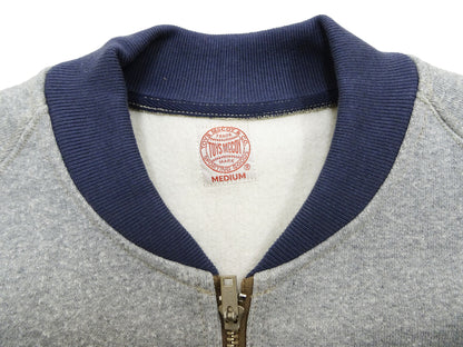 TOYS McCOY Men's Zip-Up Sweatshirt - USAAF C-2 Inspired, No Hood, Heavyweight 100% Cotton Loopwheel Fleece, Two-Tone Contrast Panel Design - Made in Japan (TMC2556 021 ash gray and navy)