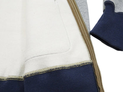 TOYS McCOY Men's Zip-Up Sweatshirt - USAAF C-2 Inspired, No Hood, Heavyweight 100% Cotton Loopwheel Fleece, Two-Tone Contrast Panel Design - Made in Japan (TMC2556 021 ash gray and navy)