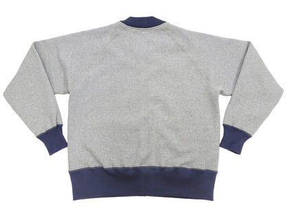 TOYS McCOY Men's Zip-Up Sweatshirt - USAAF C-2 Inspired, No Hood, Heavyweight 100% Cotton Loopwheel Fleece, Two-Tone Contrast Panel Design - Made in Japan (TMC2556 021 ash gray and navy)