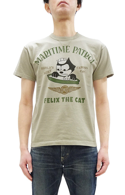 TOYS McCOY Men's Felix the Cat U.S. Navy Graphic Short Sleeve T-Shirt - Loopwheel Tubular Jersey, Garment Dyed, Made in Japan (TMC2601 041 Muted Sand Beige)