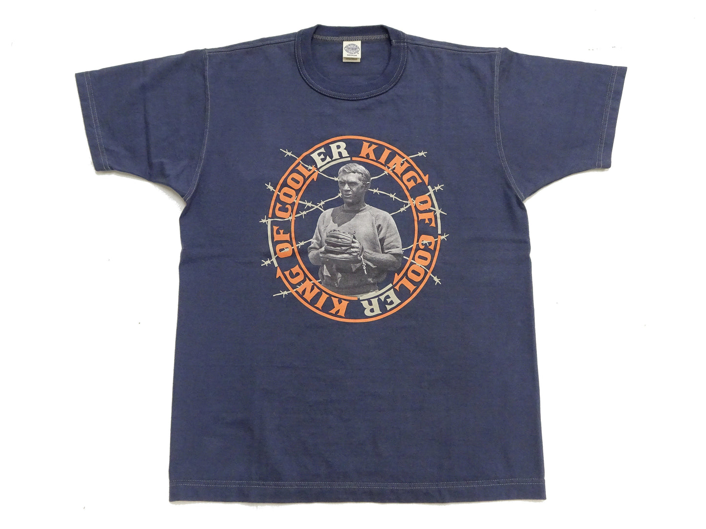 TOYS McCOY Men's Short-Sleeve Steve McQueen Graphic T-Shirt, Tubular Knit Jersey, One-Wash, Made in Japan (TMC2605 120 Muted Blue)