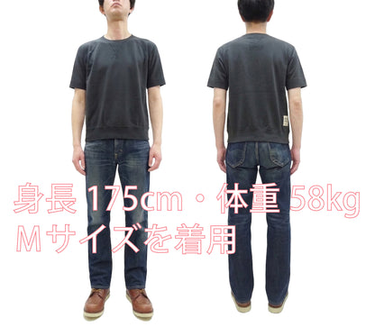 TOYS McCOY Men's Short Sleeve Raglan Sweatshirt, Garment-Dyed Loopback French Terry, V-Gusset Crewneck, Made in Japan (TMC2612 030 Garment-Dyed Washed Black)