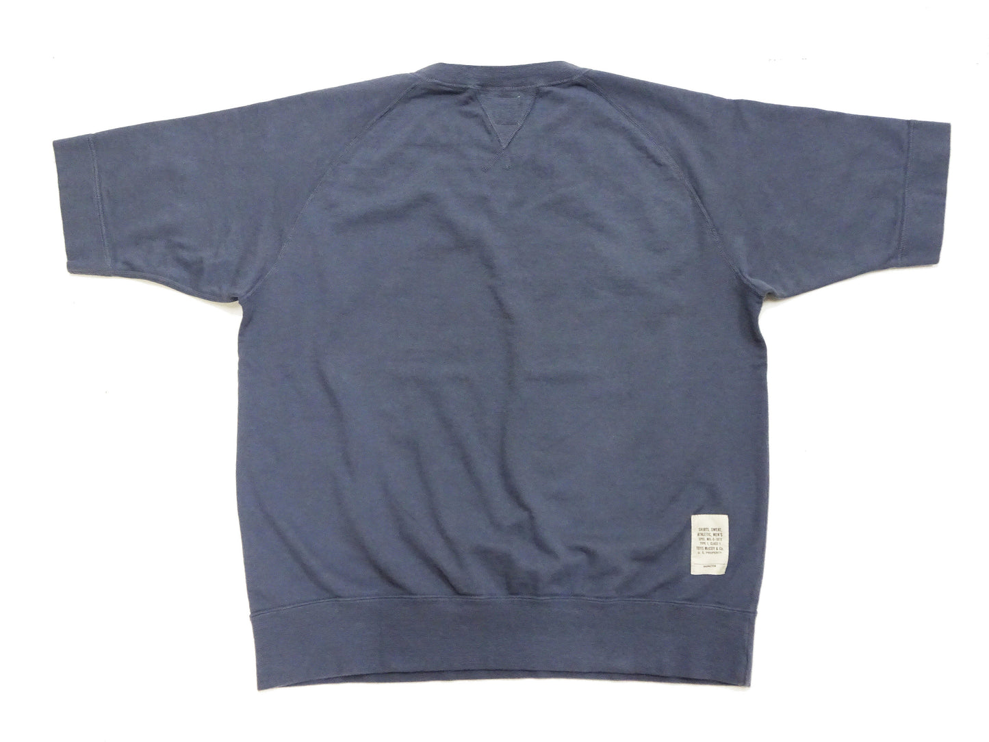 TOYS McCOY Men's Short Sleeve Raglan Sweatshirt, Garment-Dyed Loopback French Terry, V-Gusset Crewneck, Made in Japan (TMC2612 120 Garment-Dyed Washed Blue)
