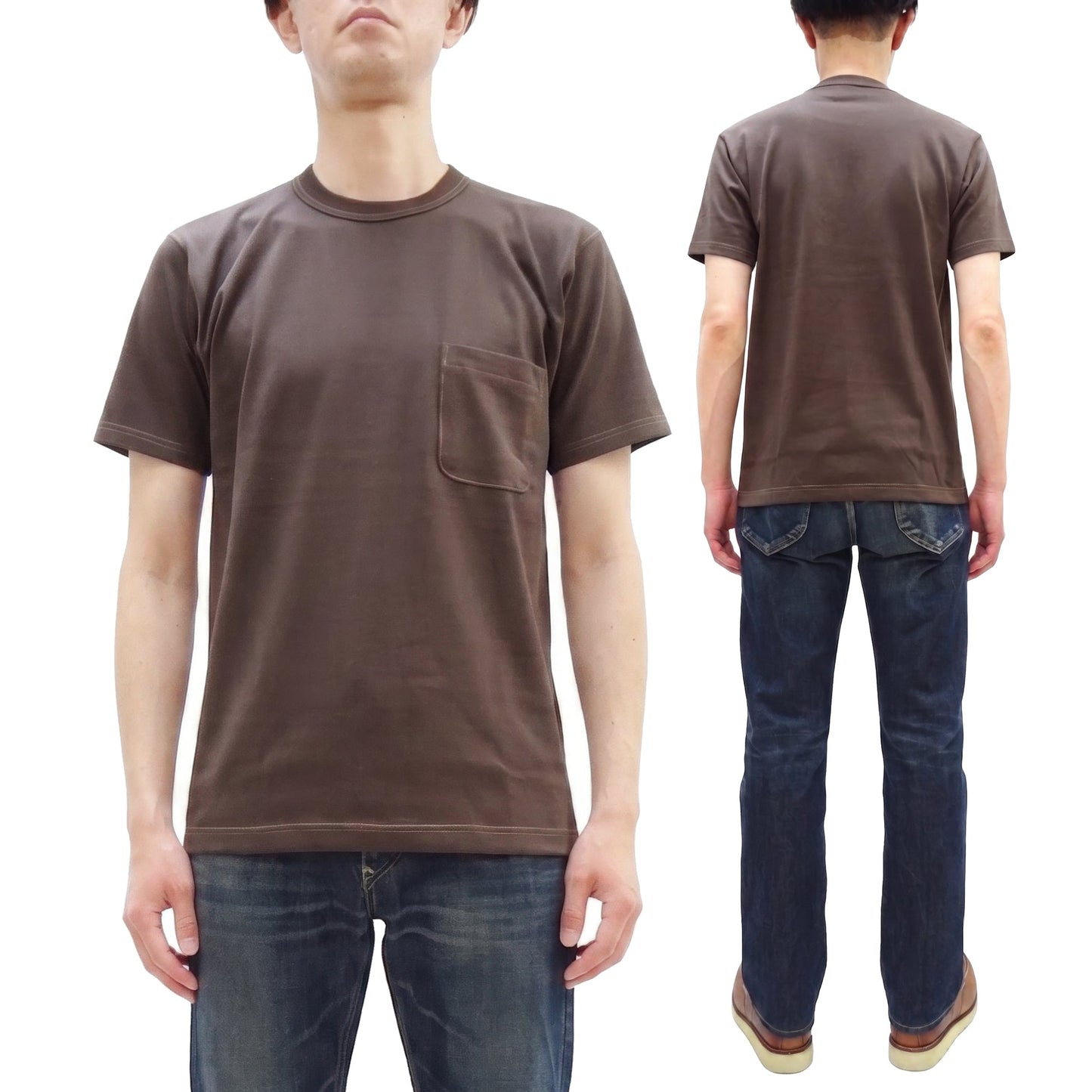 TOYS McCOY Men's Plain Short Sleeve Pocket T-Shirt - Steve McQueen Inspired, Tubular Knit Jersey, Unwashed, Made in Japan (TMC2615 021 Muted Charcoal)