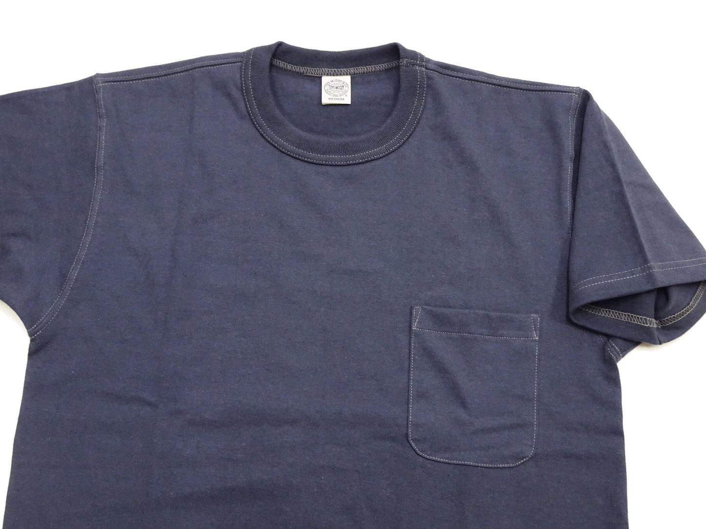 TOYS McCOY Men's Plain Short Sleeve Pocket T-Shirt - Steve McQueen Inspired, Tubular Knit Jersey, Unwashed, Made in Japan (TMC2615 120 Muted Blue)