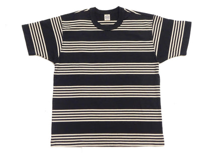 TOYS McCOY Men's Steve McQueen Inspired Multi-Border Striped Short Sleeve Crew Neck T-Shirt - Garment-Dyed Cotton Jersey - Made in Japan (TMC2616 041 Ivory x Black)