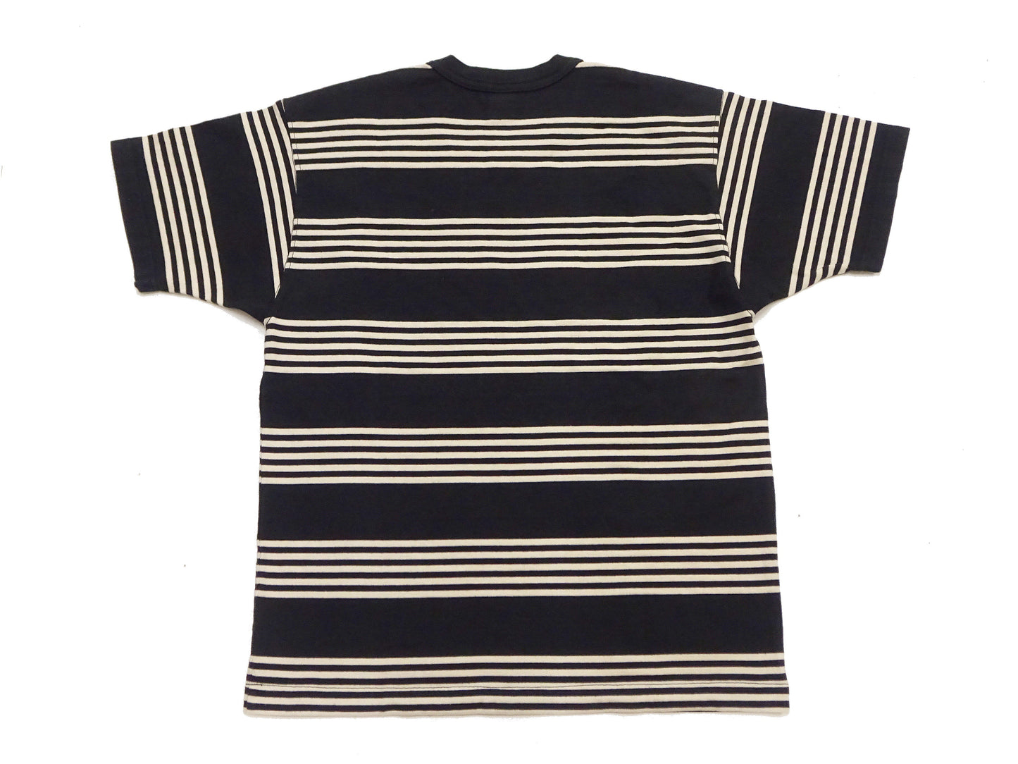 TOYS McCOY Men's Steve McQueen Inspired Multi-Border Striped Short Sleeve Crew Neck T-Shirt - Garment-Dyed Cotton Jersey - Made in Japan (TMC2616 041 Ivory x Black)