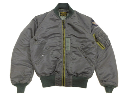 TOYS McCOY Men's MA-1 Flight Jacket - Albert Turner Reproduction, Sage Gray Nylon Bomber Jacket, Made in Japan TMJ2533