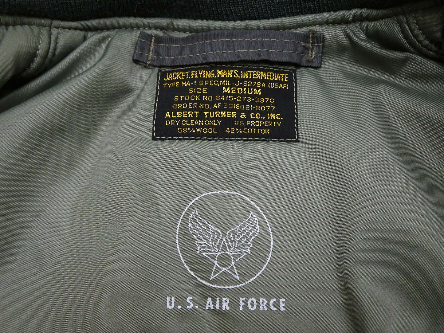 TOYS McCOY Men's MA-1 Flight Jacket - Albert Turner Reproduction, Sage Gray Nylon Bomber Jacket, Made in Japan TMJ2533