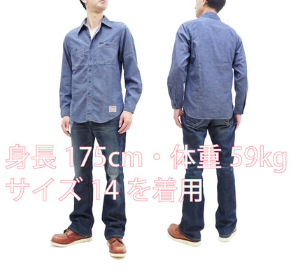TOYS McCOY Chambray Shirt - Steve McQueen Edition, Men's Long Sleeve U.S. Navy Utility Work Shirt TMS2407 Blue