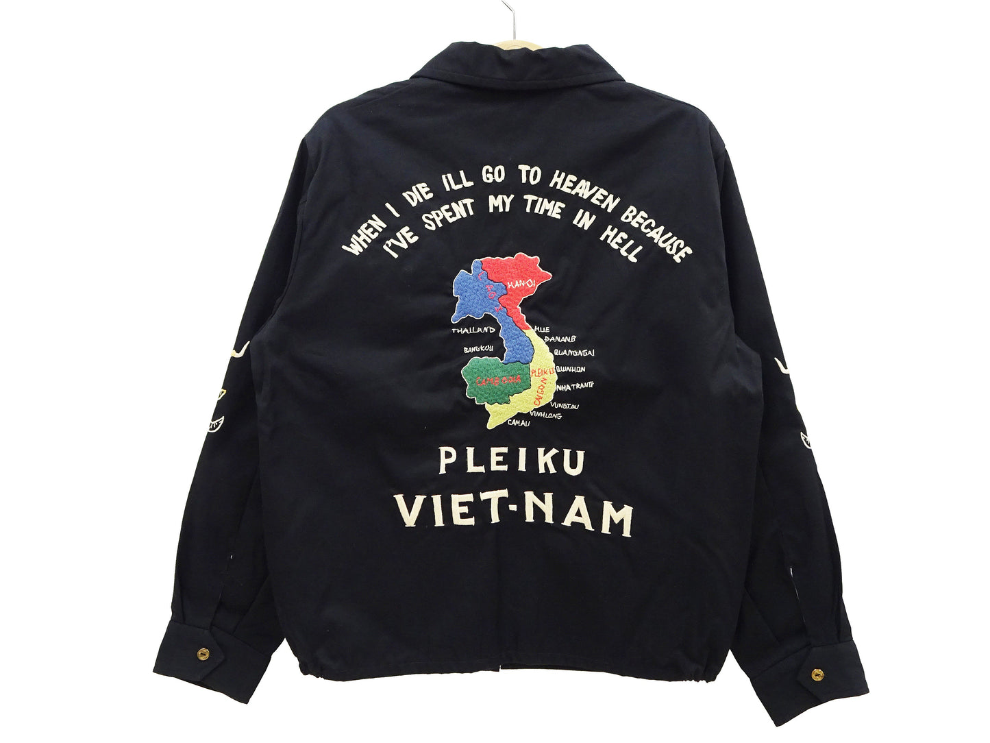 Tailor Toyo Men's Mid-1960s Cotton Vietnam Jacket "Vietnam Map" - Embroidered Vietnam Souvenir Tour Jacket, Pleiku-Inspired Reproduction (TT15892 119 Black)