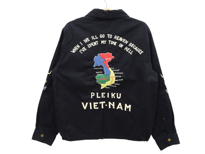 Tailor Toyo Men's Mid-1960s Cotton Vietnam Jacket "Vietnam Map" - Embroidered Vietnam Souvenir Tour Jacket, Pleiku-Inspired Reproduction (TT15892 119 Black)