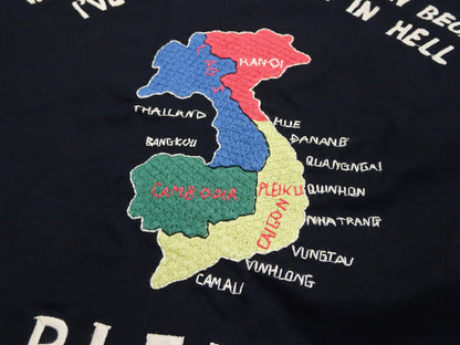 Tailor Toyo Men's Mid-1960s Cotton Vietnam Jacket "Vietnam Map" - Embroidered Vietnam Souvenir Tour Jacket, Pleiku-Inspired Reproduction (TT15892 119 Black)
