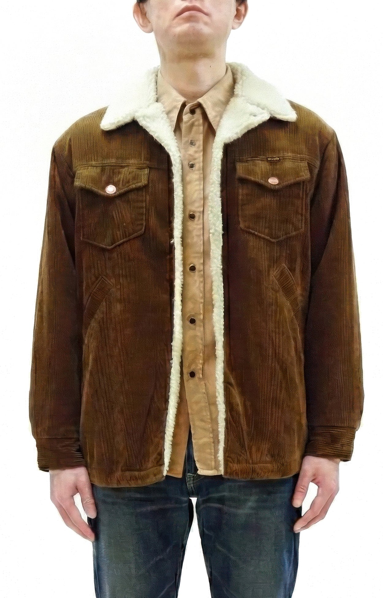 Wrangler Men's Sherpa-Lined Corduroy Jacket - Classic Ranch Coat Style, Mid-Length (WM1823-412, Brwon)