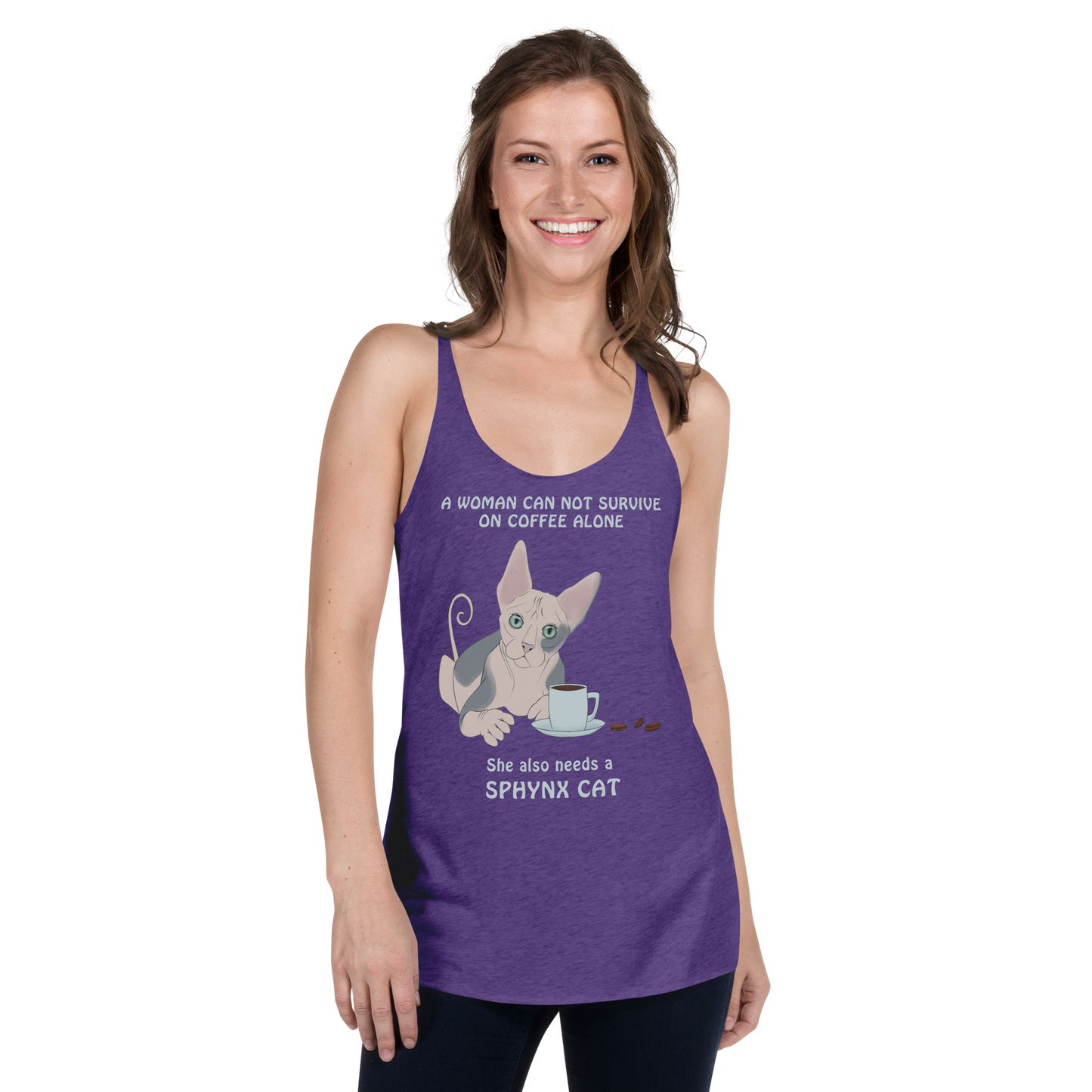 "WOMAN CAN'T SURVIVE ON COFFEE ALONE" TANK