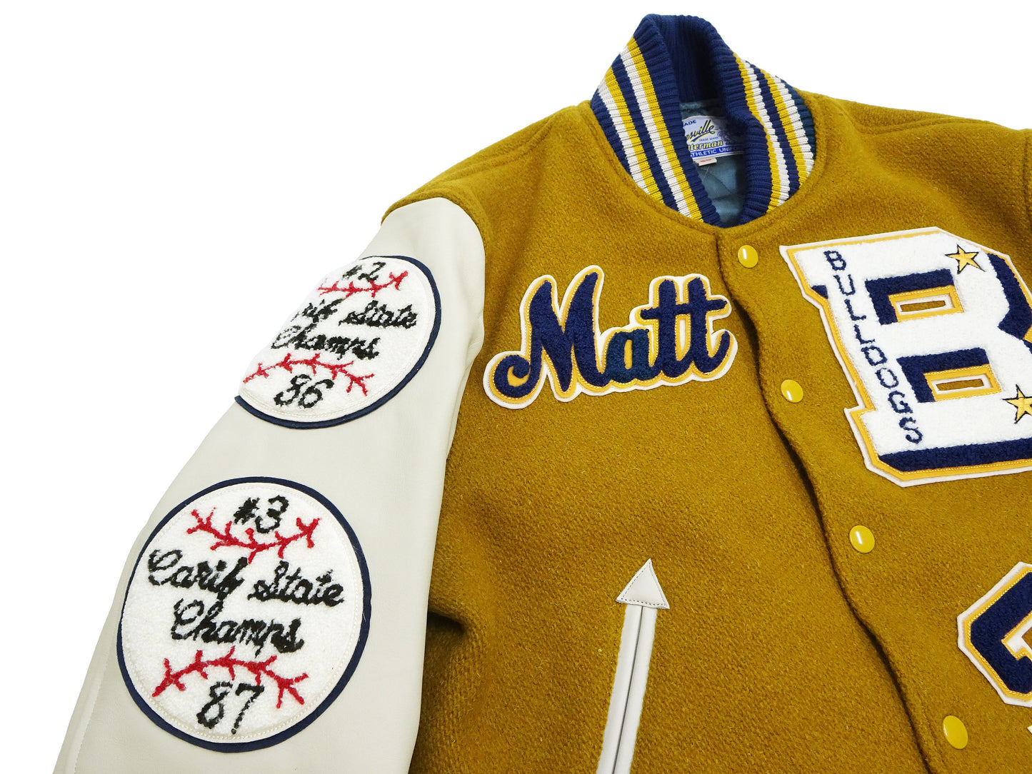 Whitesville Varsity Jacket Men's Letterman Jacket Melton x Leather Award Jacket WV15385 WV15385-156 Gold/Ivory