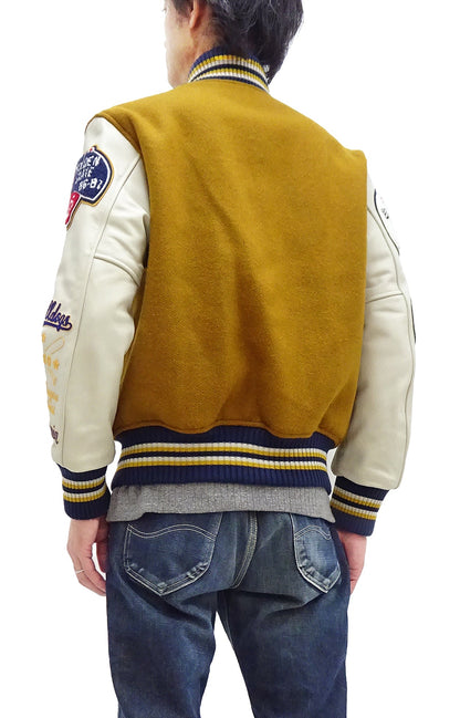 Whitesville Varsity Jacket Men's Letterman Jacket Melton x Leather Award Jacket WV15385 WV15385-156 Gold/Ivory