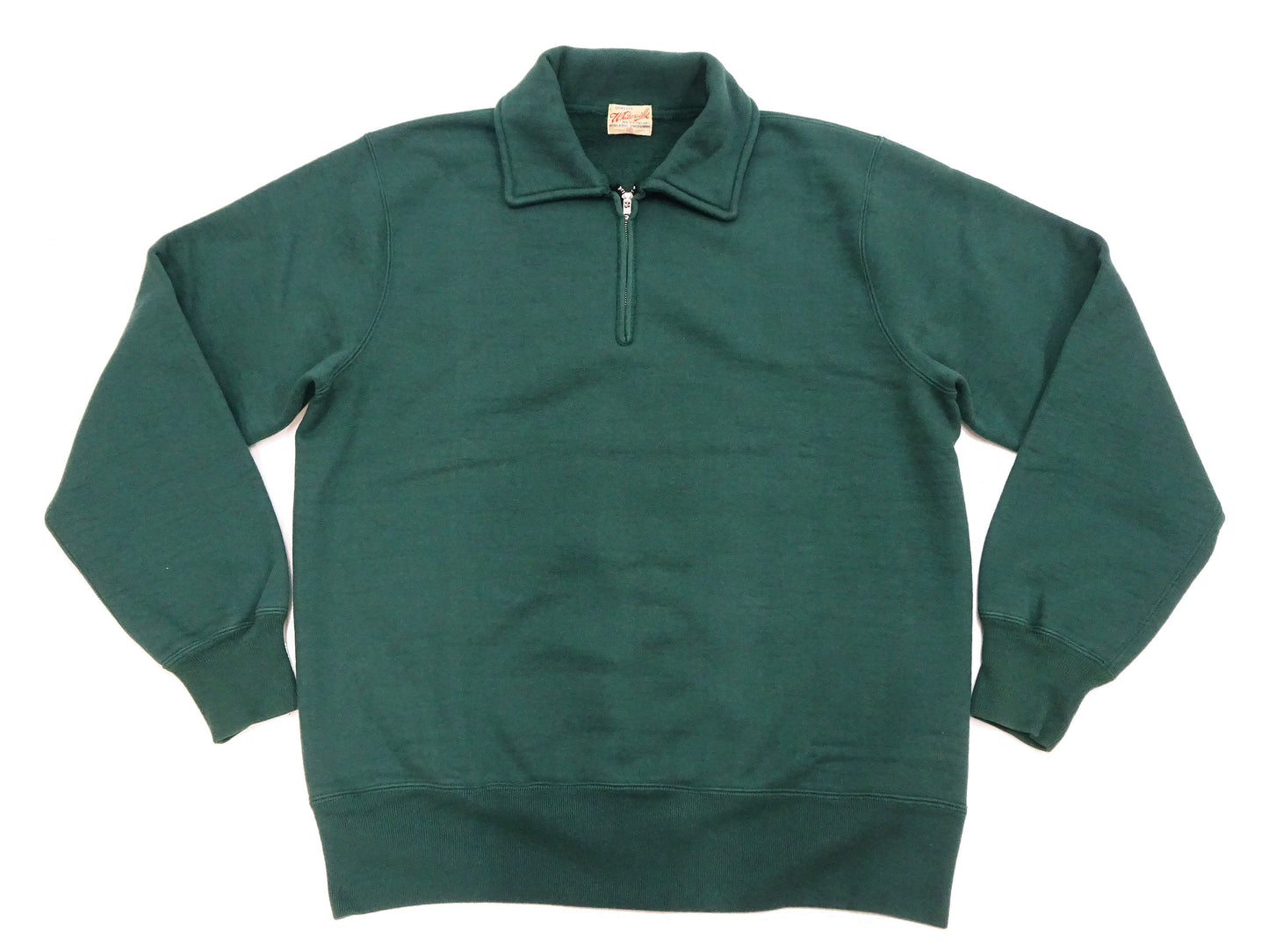 Whitesville Men's Collared Half-Zip Sweatshirt - Heavyweight Loopwheel Fleece, Made in Japan, Vintage-Inspired Athletic Wear (Toyo Enterprises WV69641 145 Green)
