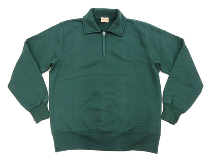 Whitesville Men's Collared Half-Zip Sweatshirt - Heavyweight Loopwheel Fleece, Made in Japan, Vintage-Inspired Athletic Wear (Toyo Enterprises WV69641 145 Green)