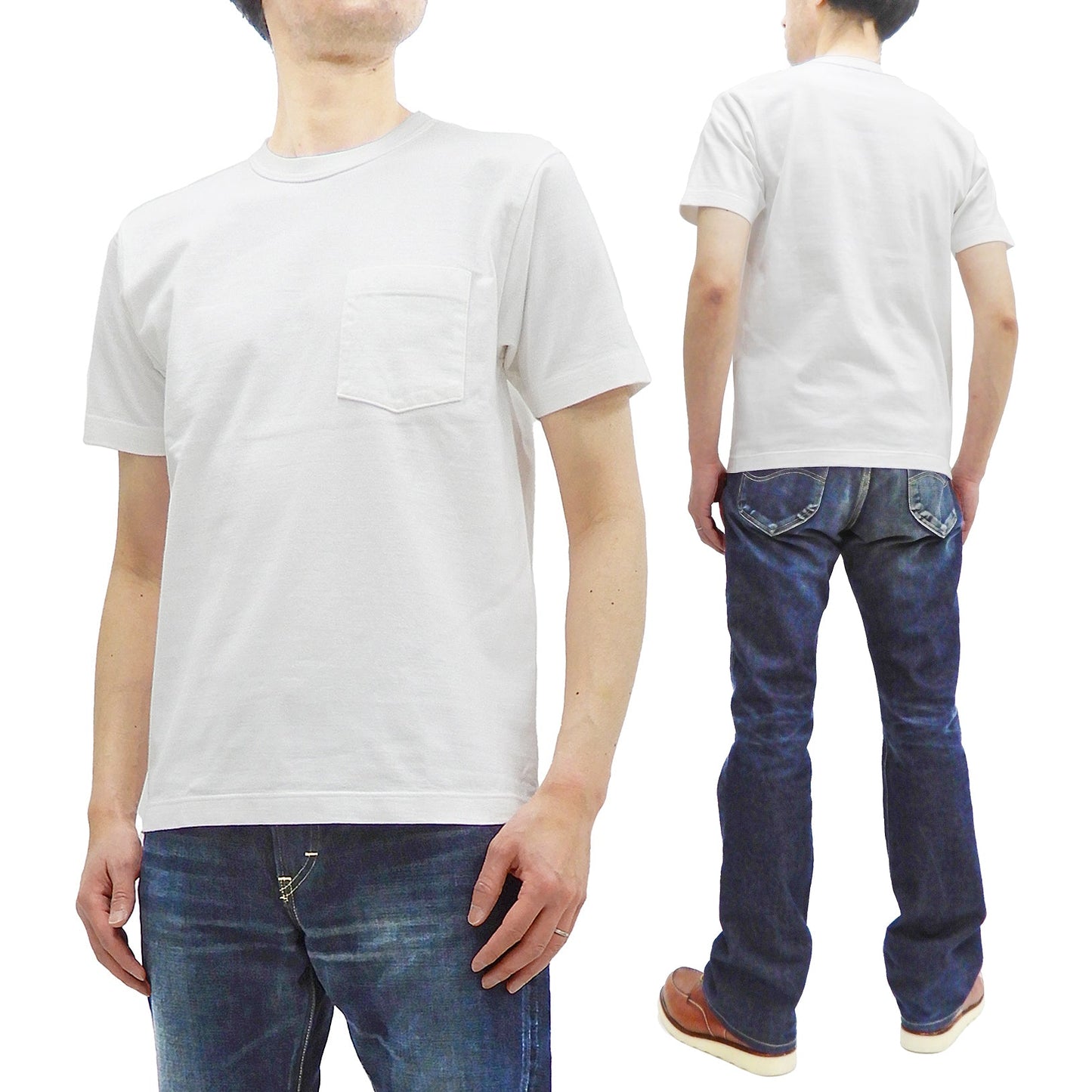 Whitesville Men's Plain Pocket T-Shirt - Short Sleeve Crewneck Loopwheel Tee (One-Wash) WV78932 by Toyo Enterprises 105 Off-White