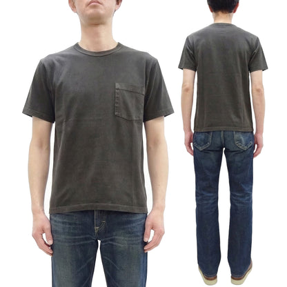 Whitesville Men's Short Sleeve Pigment-Dyed Pocket T-Shirt, Heavyweight Tubular Cotton Jersey Plain Tee, Made in Japan by Toyo Enterprises (WV79531 119 Faded Black)