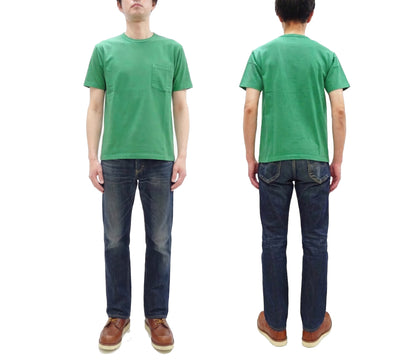 Whitesville Men's Short Sleeve Pigment-Dyed Pocket T-Shirt, Heavyweight Tubular Cotton Jersey Plain Tee, Made in Japan by Toyo Enterprises (WV79531 144 Faded Kelly Green)