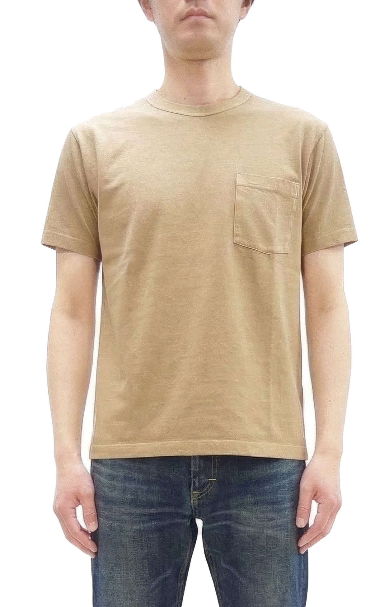 Whitesville Men's Short Sleeve Pigment-Dyed Pocket T-Shirt, Heavyweight Tubular Cotton Jersey Plain Tee, Made in Japan by Toyo Enterprises (WV79531 133 Faded Beige)